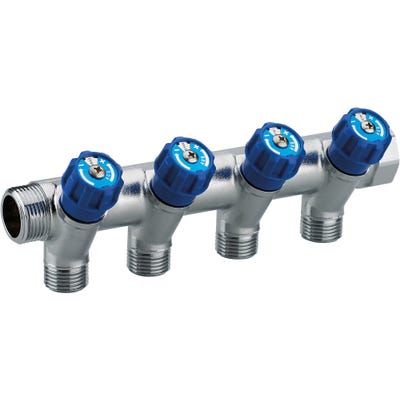 Distributeur 20x27 avec robinets à clapets bleus 4 departs 15x21 0