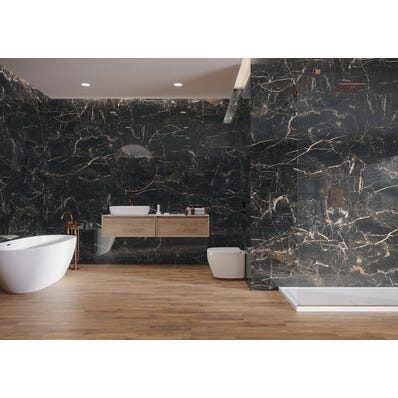 Carrelage intérieur de sol et murs noir brillant effet marbre l.60 x L.120 cm Marquina Gold