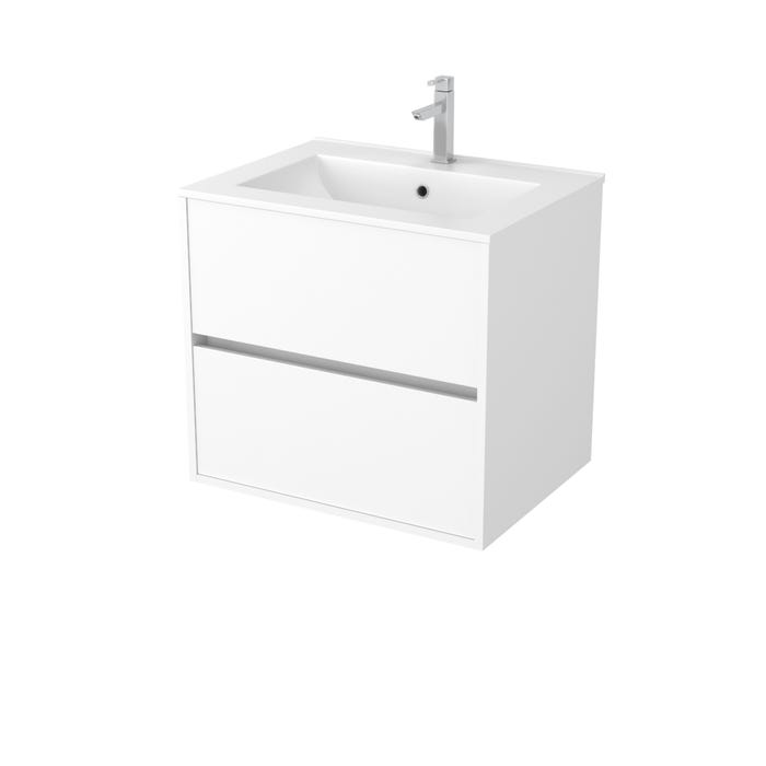 Caisson de salle de bain suspendu 2 tiroirs l.60 x h.54 x p.45,5 cm décor blanc laqué ATOS 3