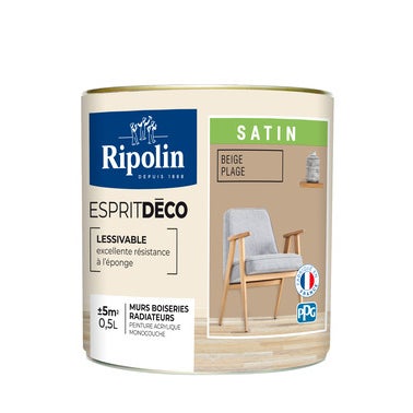 Peinture intérieure multi-supports acrylique satin beige plage 0,5 L Esprit déco - RIPOLIN 0