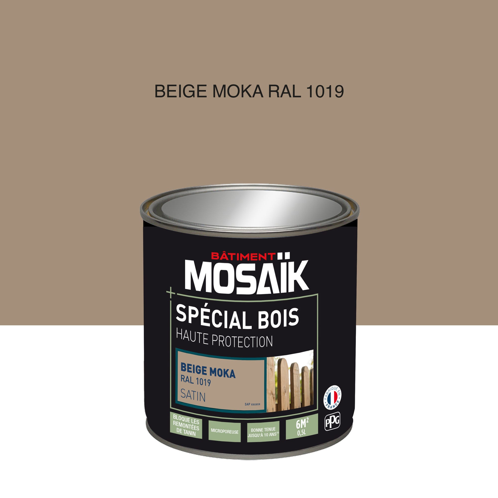 Peinture bois acrylique satin beige moka RAL 1019 0,5 L - MOSAÏK 0