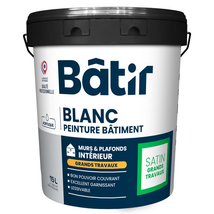 Peinture intérieure murs et plafonds acrylique satin blanc 15 L - BATIR 0