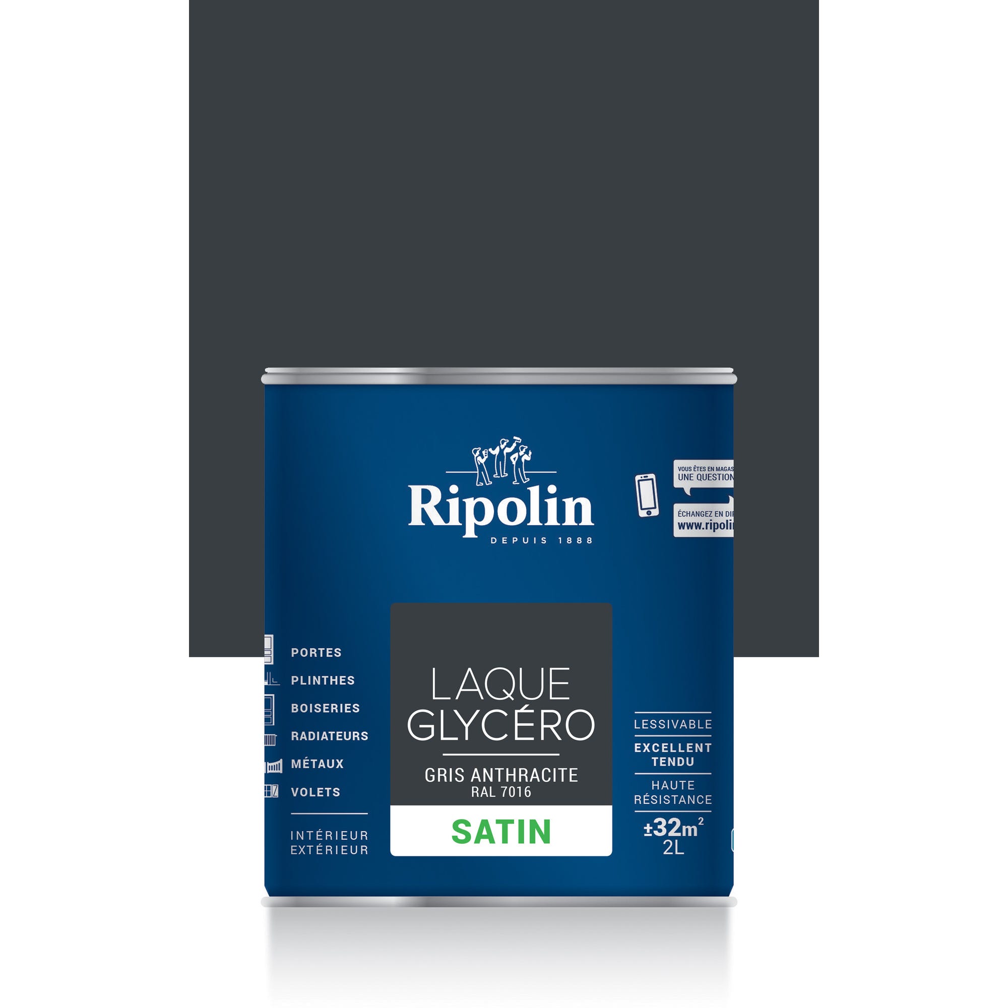 Peinture intérieure et extérieure multi-supports glycéro satin gris anthracite 2 L - RIPOLIN 0