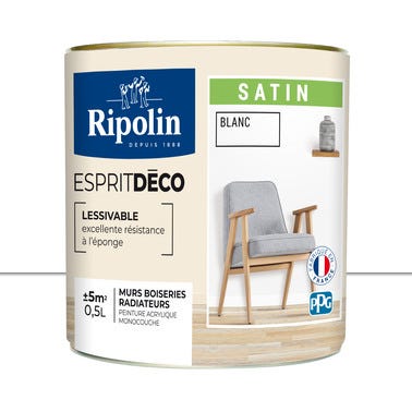 Peinture intérieure multi-supports acrylique satin blanc 0,5 L Esprit déco - RIPOLIN 0