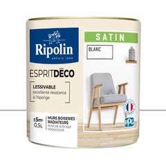 Peinture intérieure multi-supports acrylique satin blanc 0,5 L Esprit déco - RIPOLIN