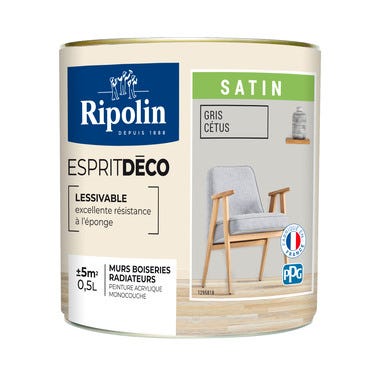 Peinture intérieure multi-supports acrylique satin gris cétus 0,5 L Esprit déco - RIPOLIN 2