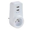 Bloc prise mural 2P+T avec 2 ports USB