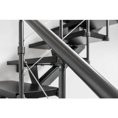 Escalier double quart tournant gris/wengé noir MAS 1.4 050 inox Larg.85 cm 1
