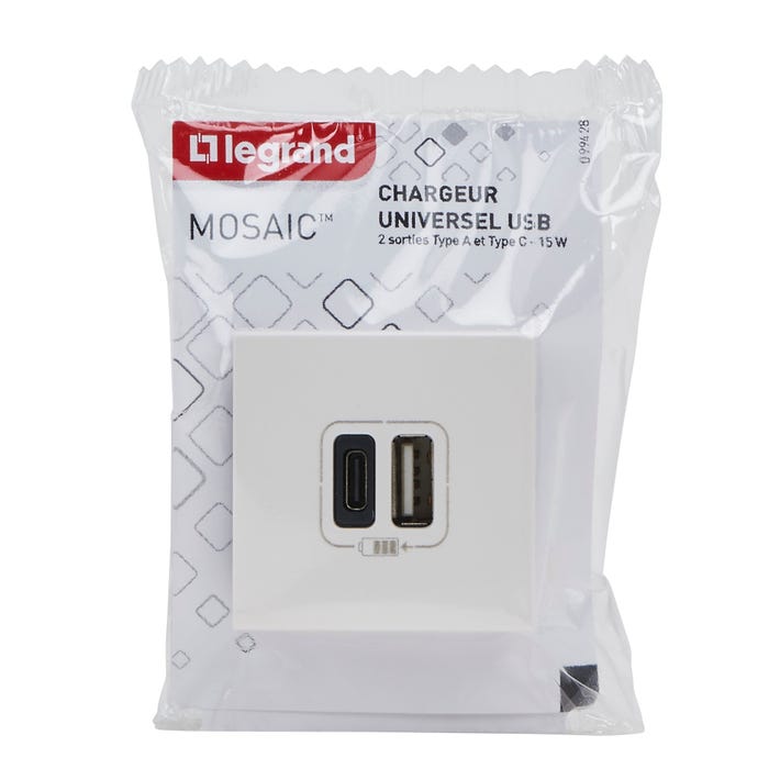 Double prise USB AC 3A blanc Mosaïc - LEGRAND  0