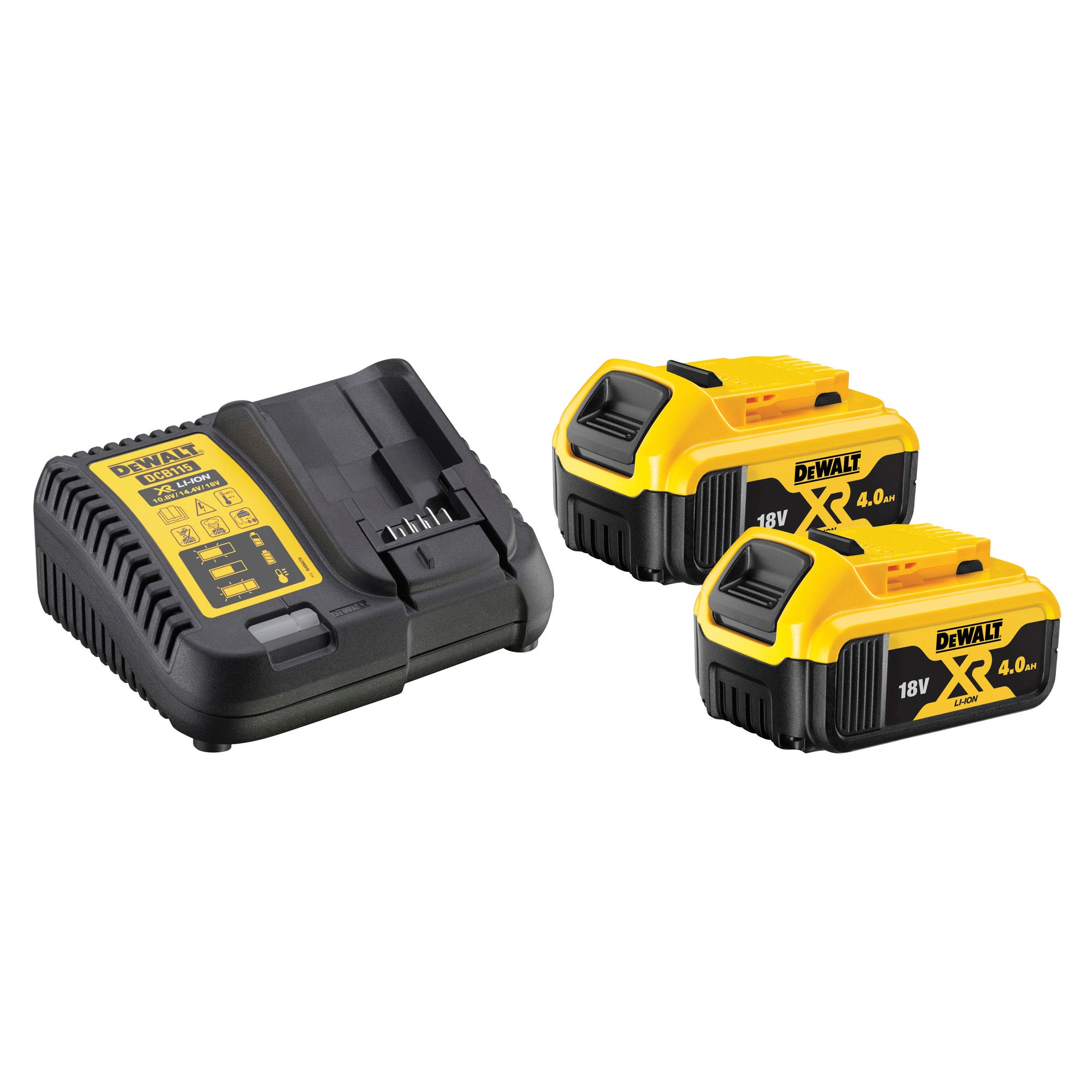 Pack 2 batteries XR 18V 4Ah Li-Ion + chargeur - DEWALT DCB115M2-QW 0