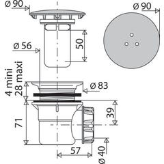 Bonde de douche à capot métal pour receveur Ø 60 mm  0