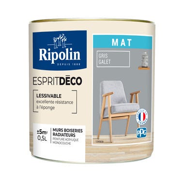 Peinture intérieure multi-supports acrylique mat gris galet 0,5 L Esprit déco - RIPOLIN 2
