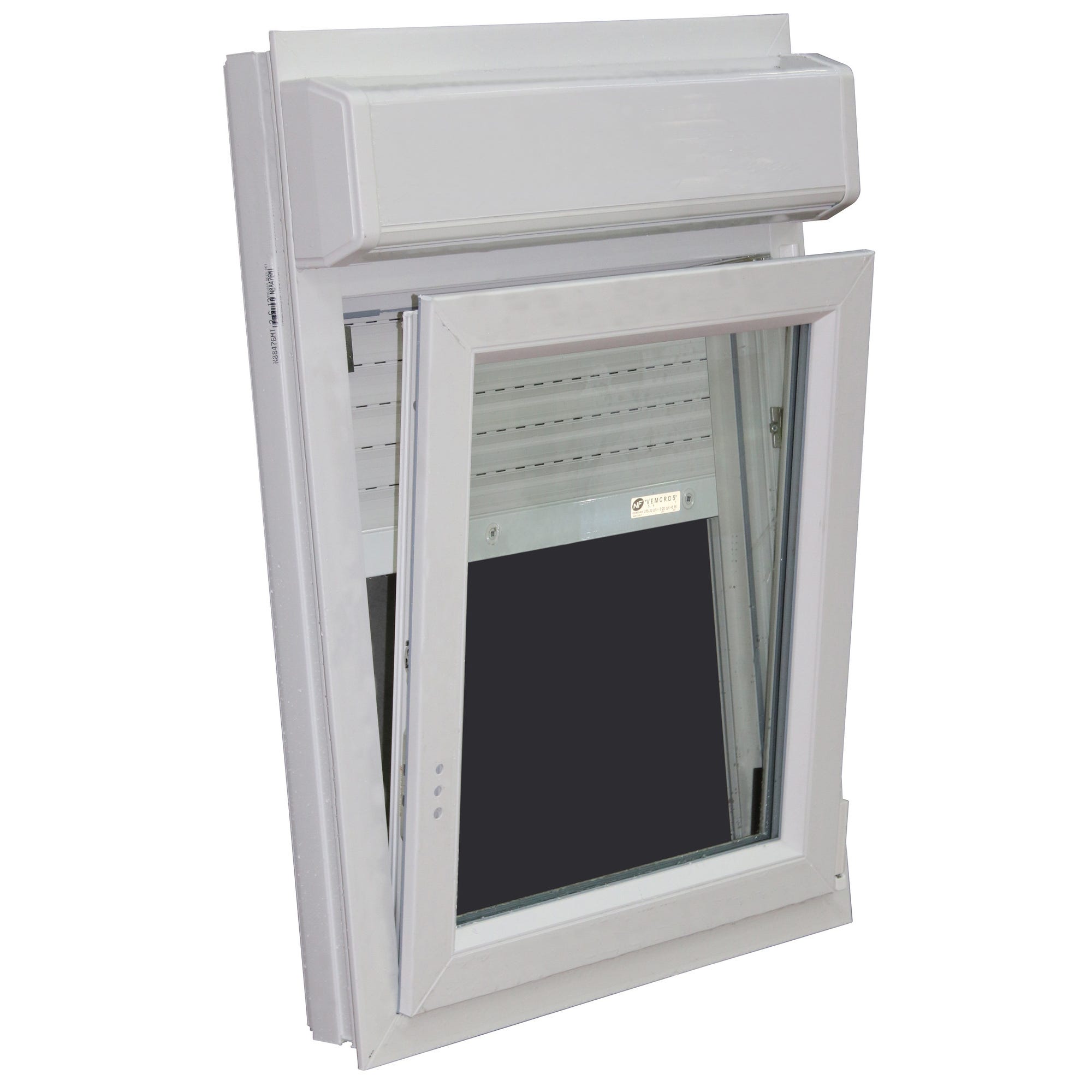 Fenêtre PVC H.75 x l.60 cm oscillo-battant 1 vantail tirant droit avec volet roulant intégré blanc 0