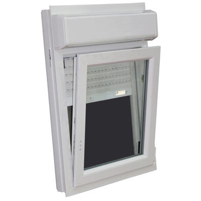 Fenêtre PVC H.75 x l.60 cm oscillo-battant 1 vantail tirant droit avec volet roulant intégré blanc 0