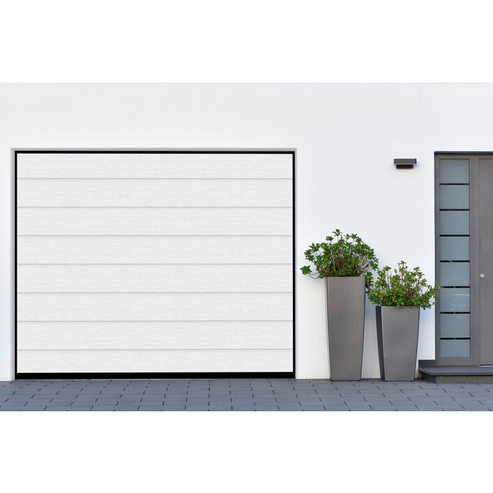 Porte de garage sectionnelle en kit Motorisée rainures horizontales H.200 x l.240 Blanc - En kit 10