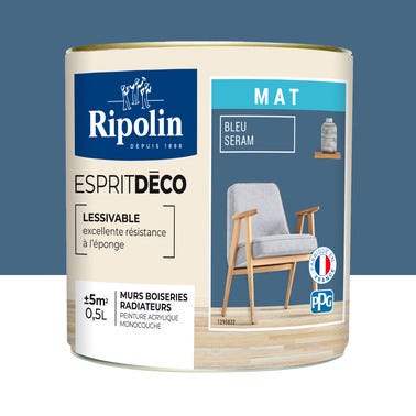 Peinture intérieure multi-supports acrylique mat bleu seram 0,5 L Esprit déco - RIPOLIN 0