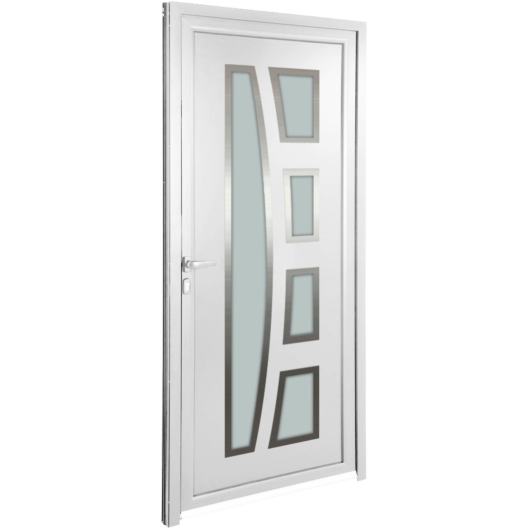 Porte d’entrée aluminium blanche poussant droit H.215 x l.90 cm Milano 2