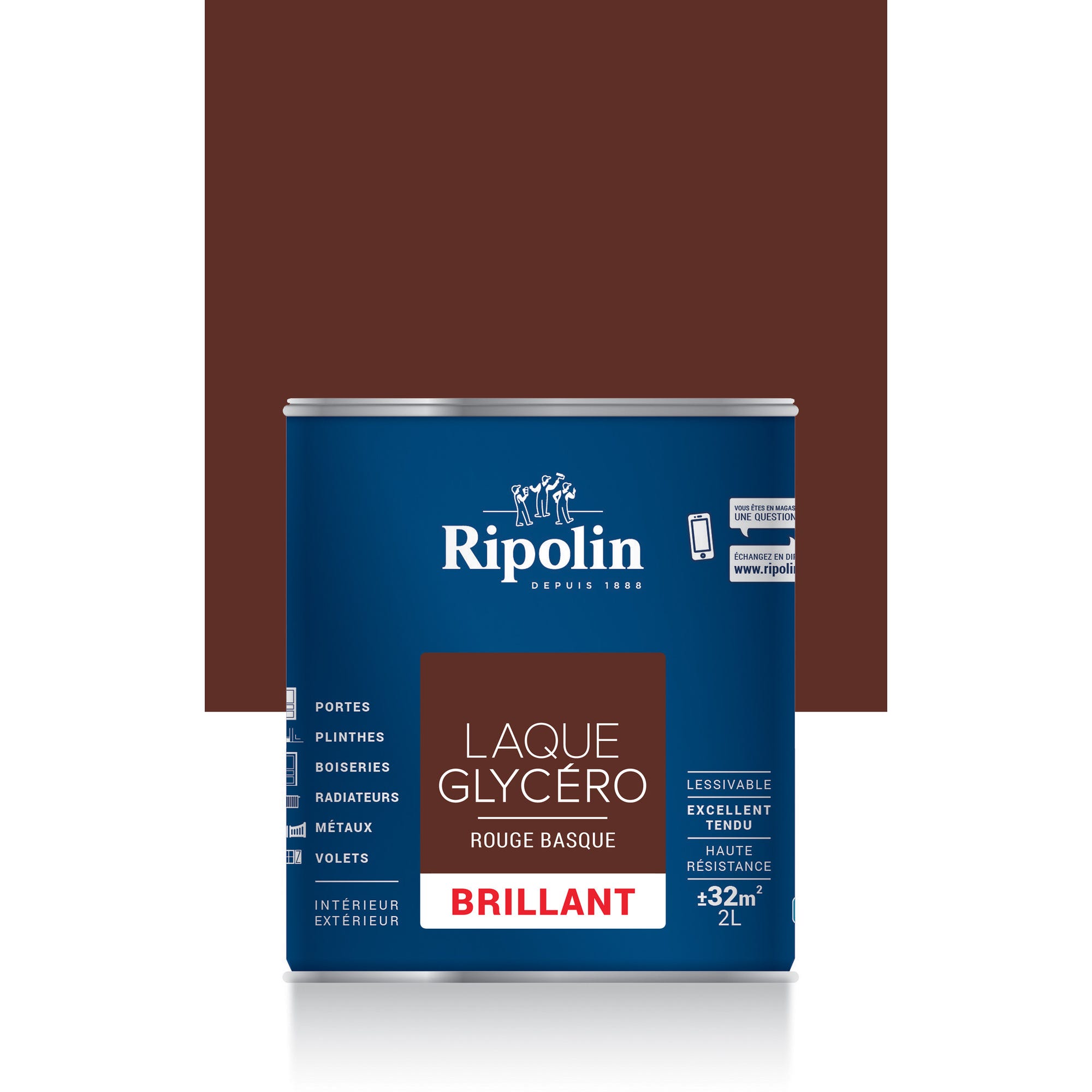 Peinture intérieure et extérieure multi-supports glycéro brillant rouge basque 2 L - RIPOLIN 0