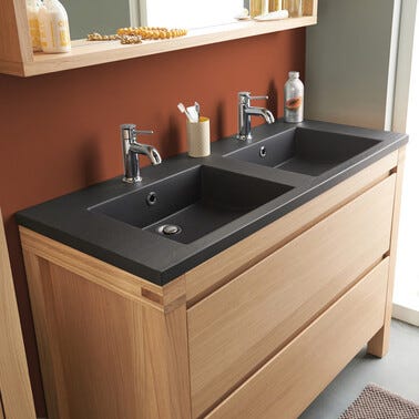 Meuble Salle De Bain Double Vasque Chene L 119 X H 83 X P 49 3 Cm Erwan Bricoman