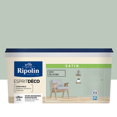 Peinture intérieure multi-supports acrylique satin vert palatino 2,5 L Esprit déco - RIPOLIN 0