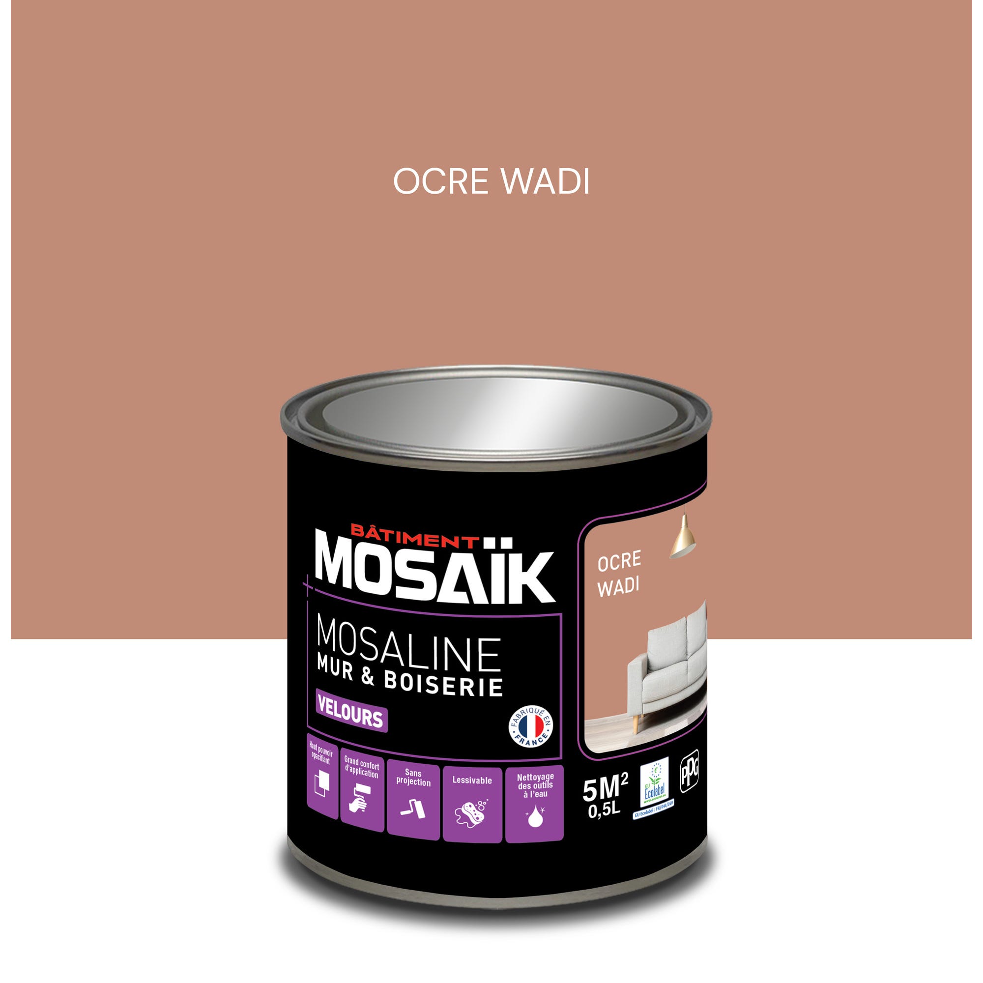 Peinture intérieure multi support acrylique velours ocre wadi 0,5 L Mosaline - MOSAIK 0