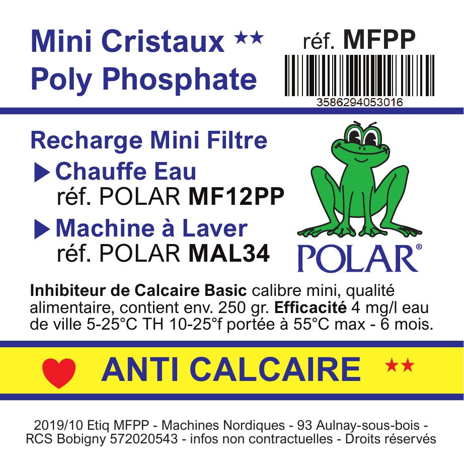 Recharge mini poly-phosphate 250gr anti calcaire pour eau de 10 à 30°f réf. MFPP pour Filtre :  MF12PP - POLAR 2