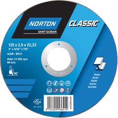 5 disques à tronçonner métal / acier / inox Diam.125 mm - NORTON