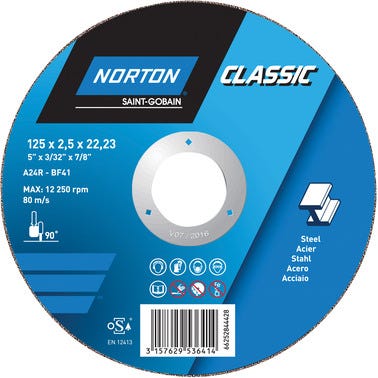 5 disques à tronçonner métal / acier / inox Diam.125 mm - NORTON 0