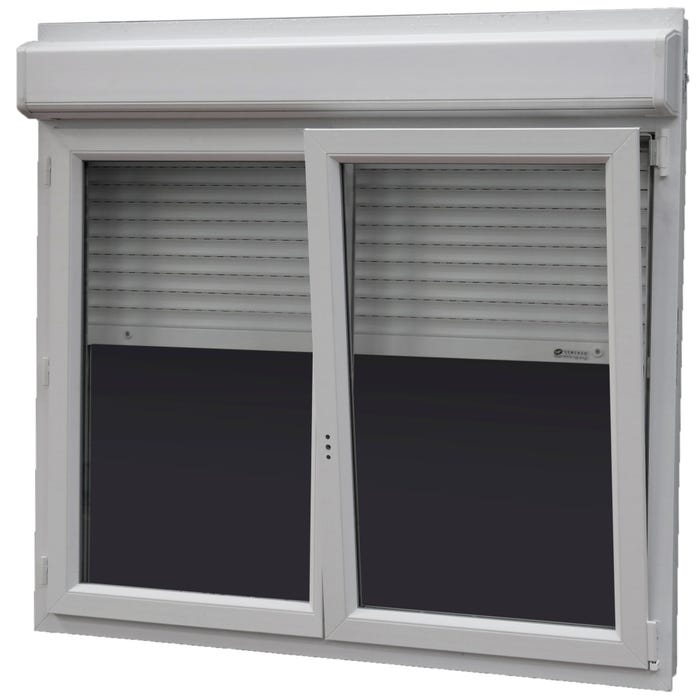 Fenêtre PVC H.95 x l.120 cm oscillo-battant 2 vantaux avec volet roulant intégré blanc 0