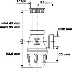 Siphon de lavabo réglable avec joint intégré Ø32