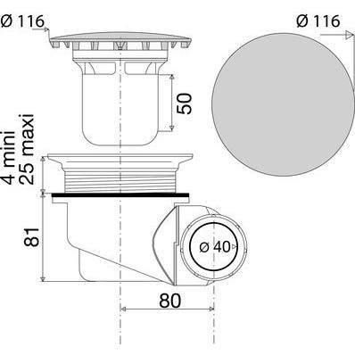 Bonde de douche La Goulue multidirectionnelle capot ABS pour receveur Ø 90 mm 