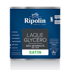 Peinture intérieure et extérieure multi-supports glycéro satin gris anthracite 0,5 L - RIPOLIN 1