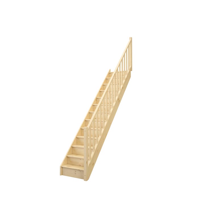 Escalier sapin droit rampe fuseaux à droite avec contre-marches - GIMM 0