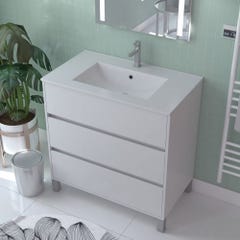 Caisson de salle de bain sur pieds 3 tiroirs l.80 x h.81 x p.45,5 cm décor blanc laqué ATOS 0