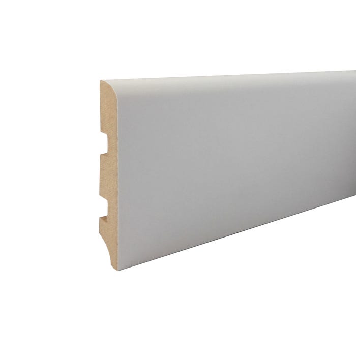 Plinthe parquet bords ronds cache fils MDF revêtu papier blanc l.240 x H.8 x Ep.1,4 cm 0