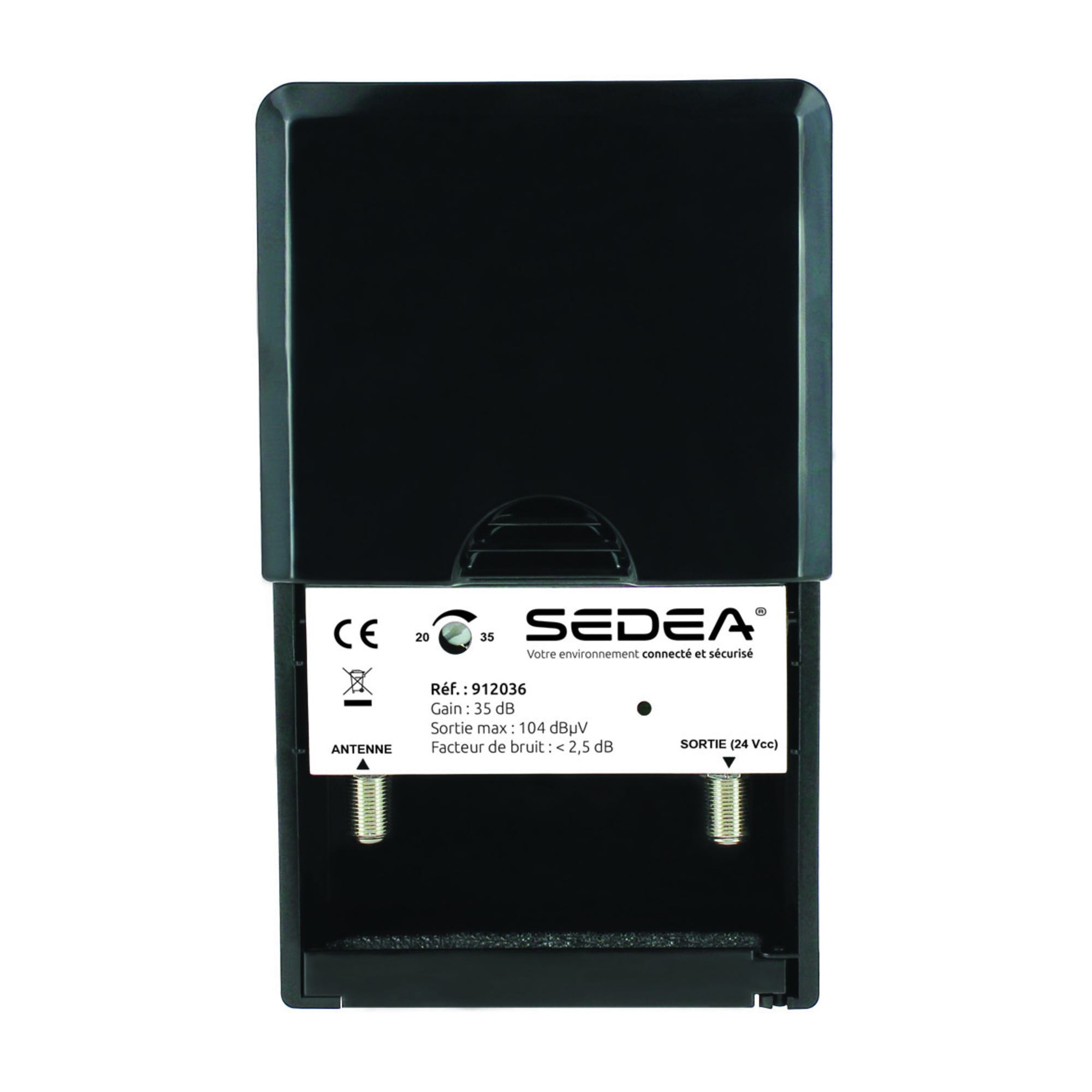 Kit amplificateur 35 dB pour antenne TV extérieure + alimentation 24 Volts - 2 sorties - SEDEA - 912036 7