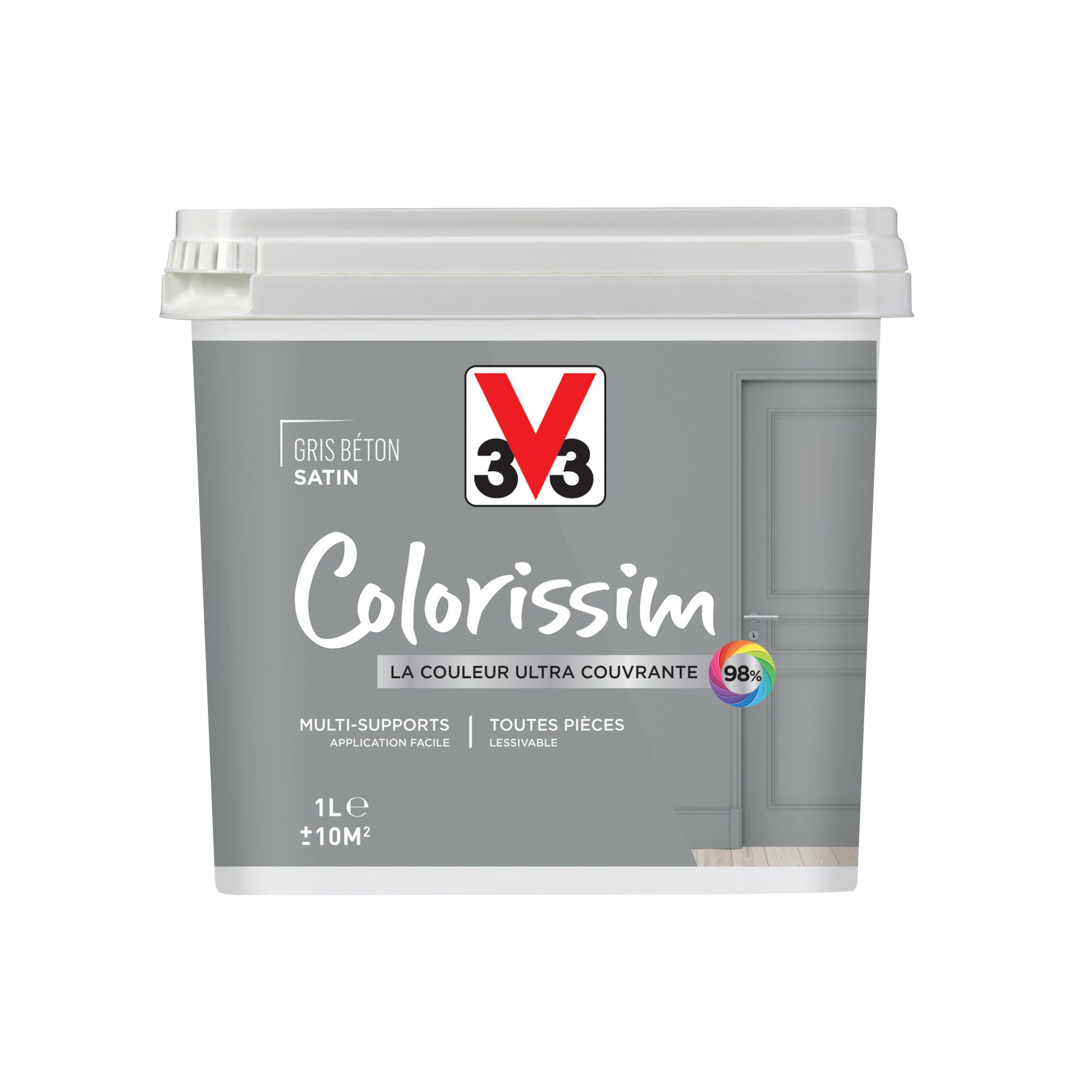 Peinture intérieure multi-supports acrylique satin gris béton 1 L - V33 COLORISSIM 0
