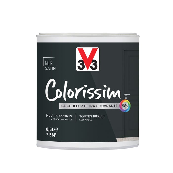 Peinture intérieure multi-supports acrylique satin noir 0,5L - V33 COLORISSIM 0