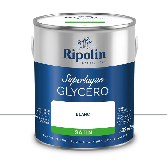 Peinture intérieure et extérieure multi-supports glycéro satin blanc 2 L - RIPOLIN 0