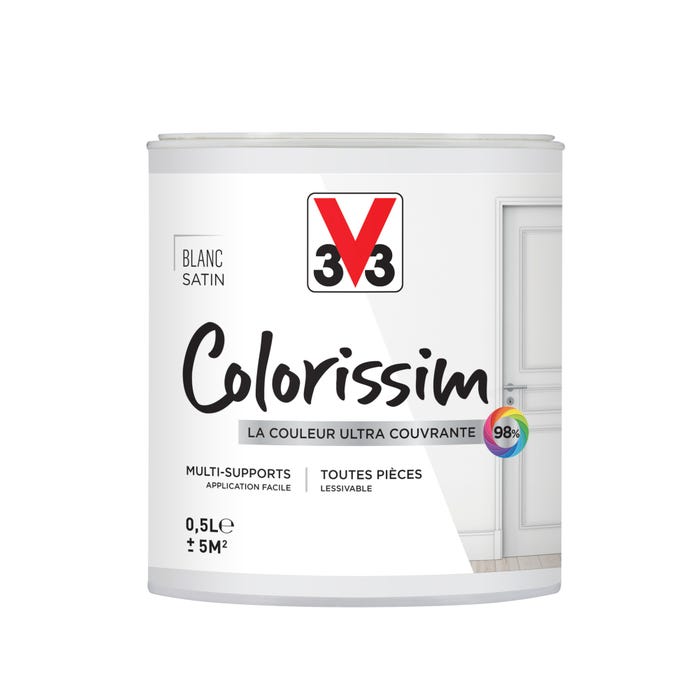 Peinture multi-supports acrylique satin blanc 0,5 L - V33 COLORISSIM 0