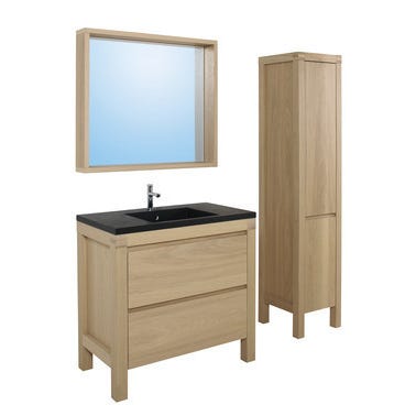 Meuble De Salle De Bain Effet Bois L 90 X H 87 X P 50 Cm Erwan Bricoman