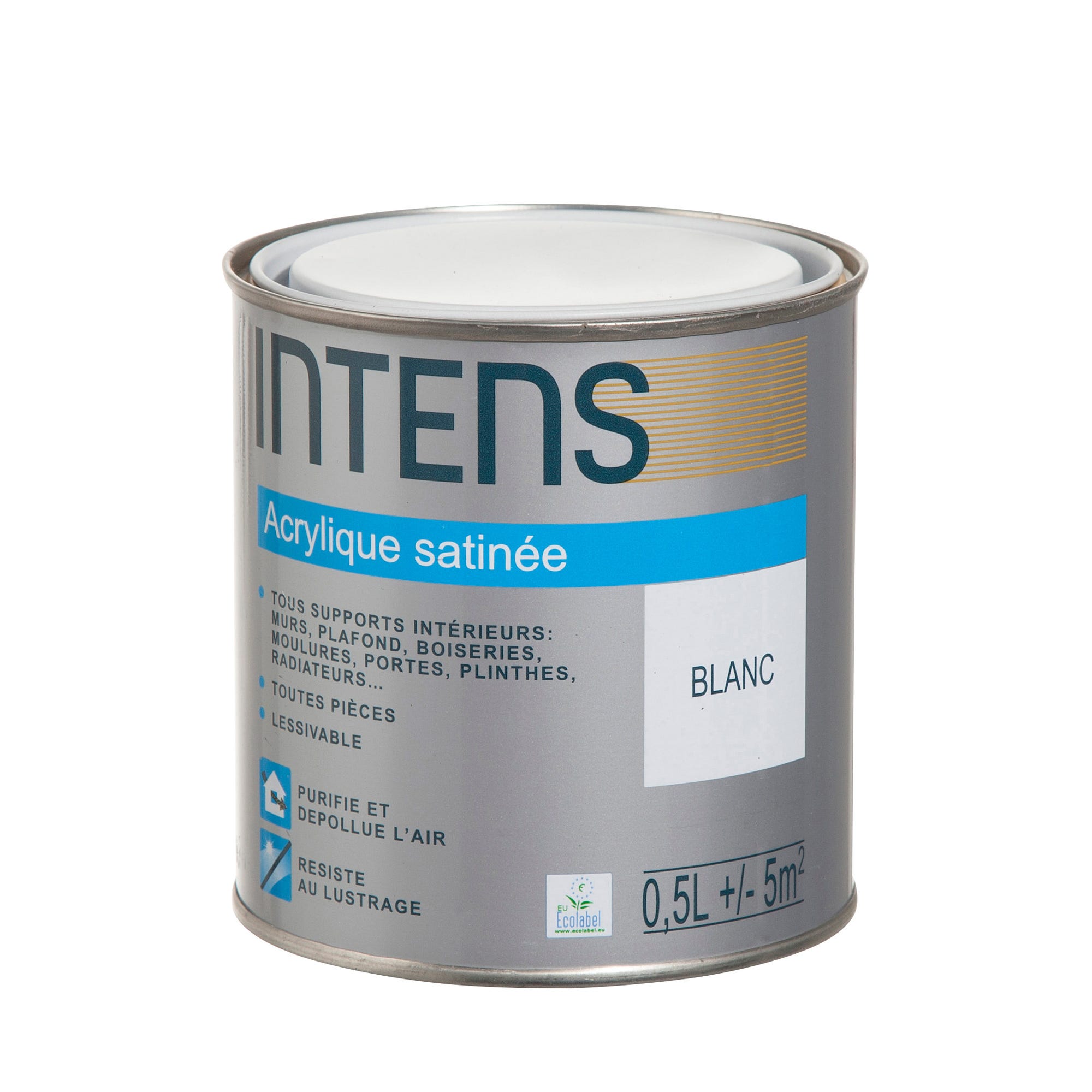 Peinture intérieure multi-supports acrylique monocouche satin blanc 0,5 L - INTENS 0