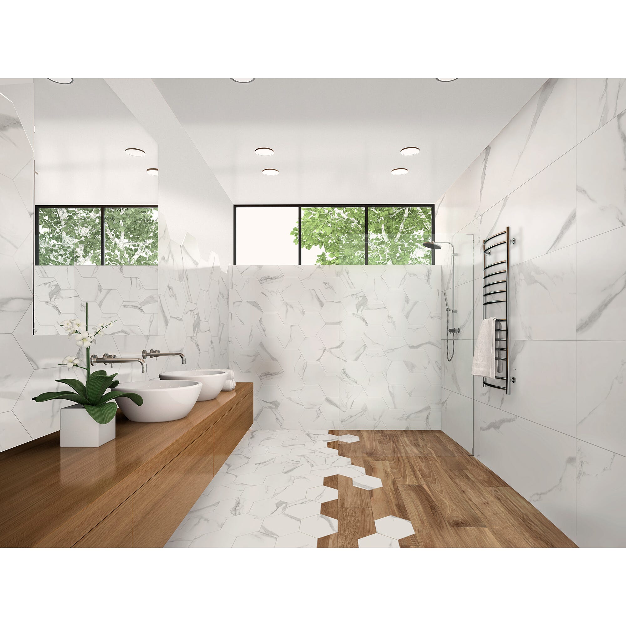 Carrelage intérieur sol et mur hexagonal blanc effet marbre l.23 x L.27 cm Hexa Soul 1