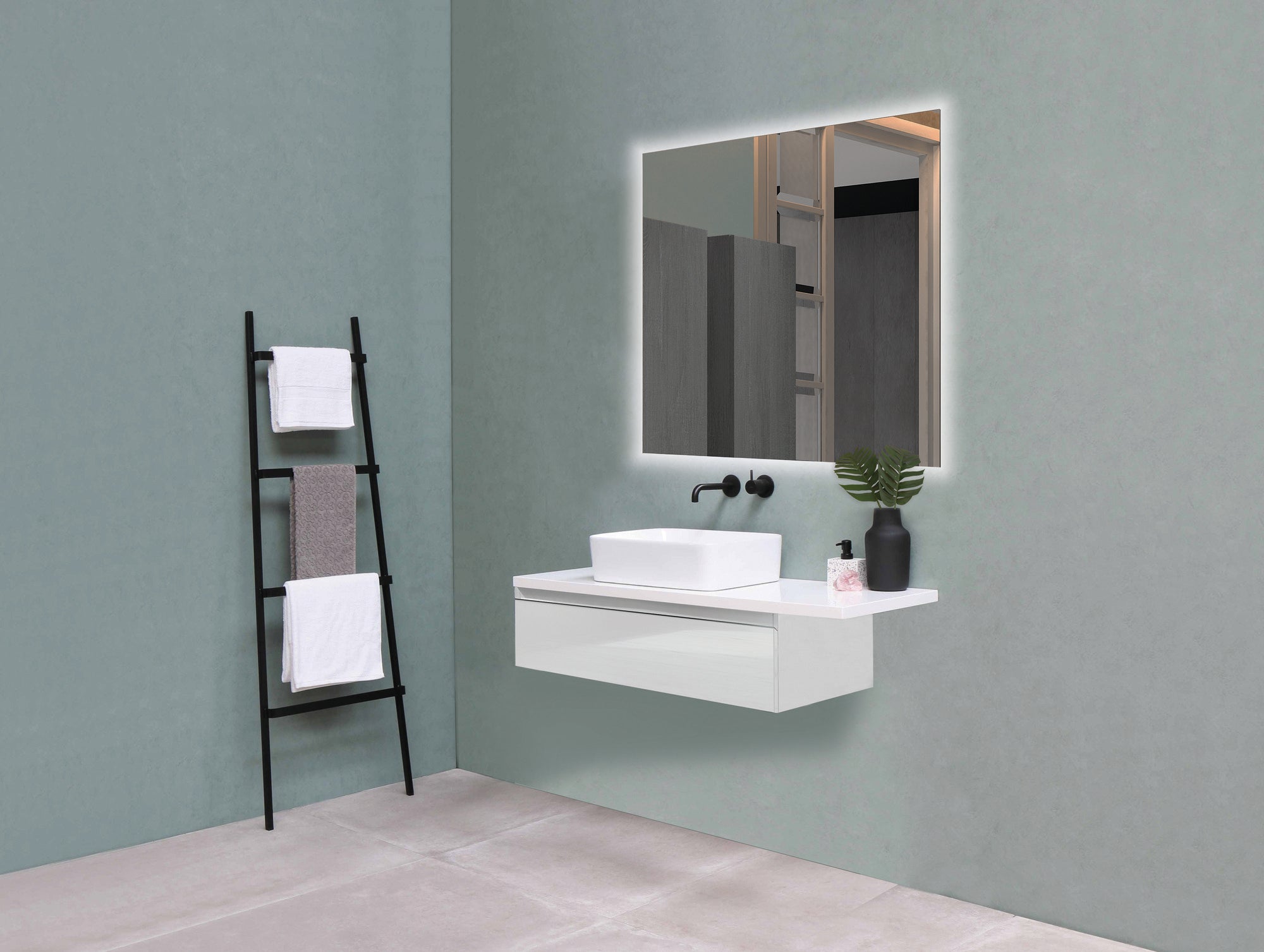 Plan de travail de salle de bain blanc brillant l.45 x L.80 x Ep.3 cm