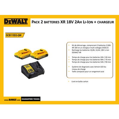 Pack 2 Batteries XR 18V 2Ah + Chargeur - DCB115D2-QW 1