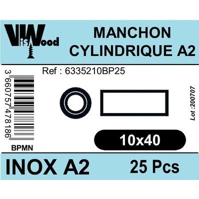 Manchons cylindrique inox a2 m10x40 x25 0