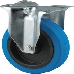 Roulette fixe Ø80 à platine INOX polyuréthane bleu