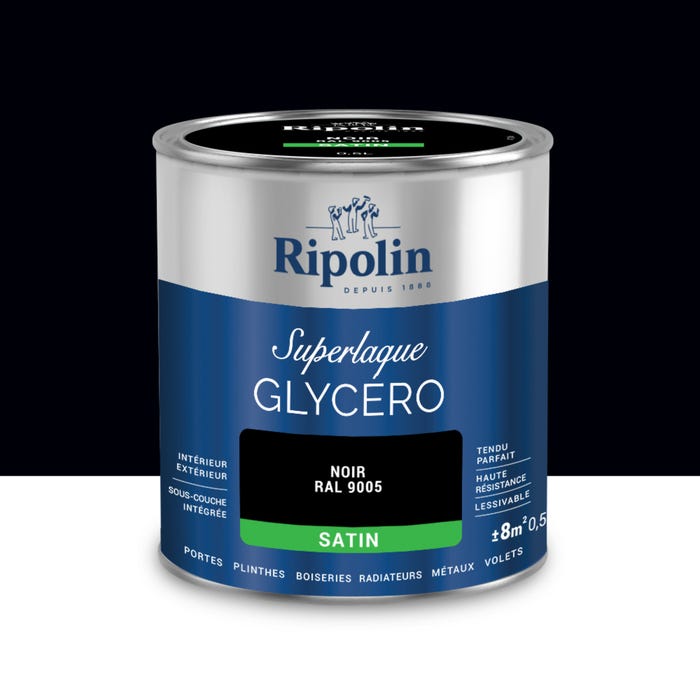 Peinture intérieure et extérieure multi-supports glycéro satin noir 0,5 L - RIPOLIN 0