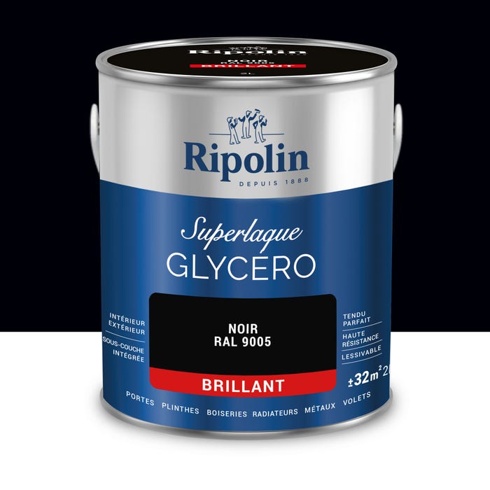 Peinture intérieure et extérieure multi-supports glycéro brillant noir 2 L - RIPOLIN 0