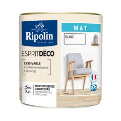 Peinture intérieure multi-supports acrylique mat blanc 0,5 L Esprit déco - RIPOLIN 1